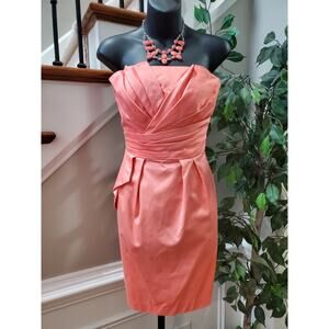 David's Bridal Women Pink 100% Cotton Off The Shoulder Knee Length Dress Size 2